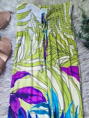 EUC RARE Vintage Y2K Beaded Smocked Convertible Tropical Maxi Dress